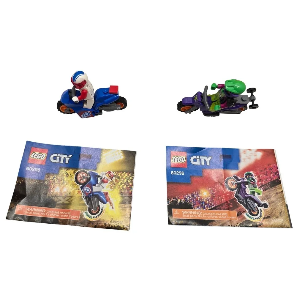 Lego City Stuntz Bike Bundle 60298 60296 60297‎ Minifigures Yellow Carrying Case